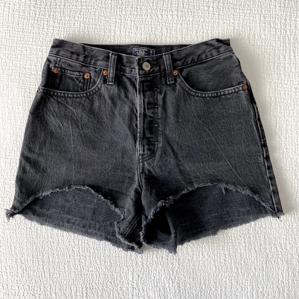 Abercrombie & Fitch High Rise Denim Shorts, Washed Black, Size 26